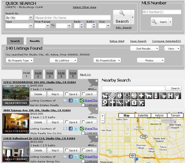 screen shot of studio city search