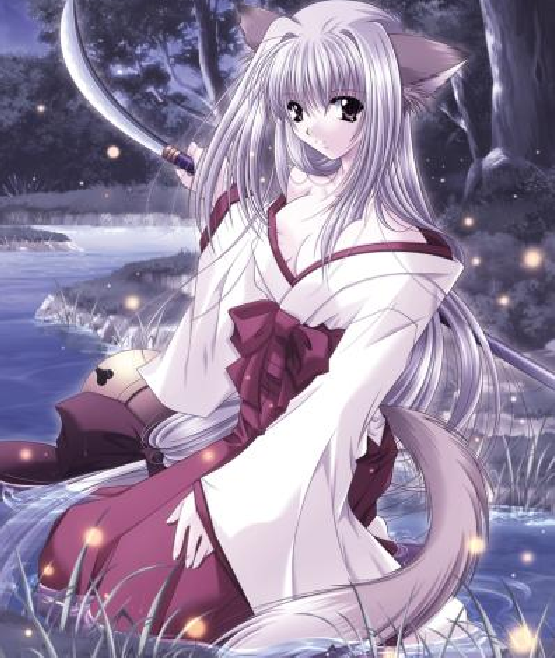 anime wolf girl with white hair. anime wolf girl with white