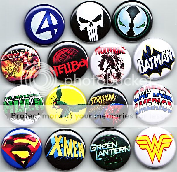 SUPERHEROES LOGOS 1 Badges X15  Comics Batman Thor emo superman 