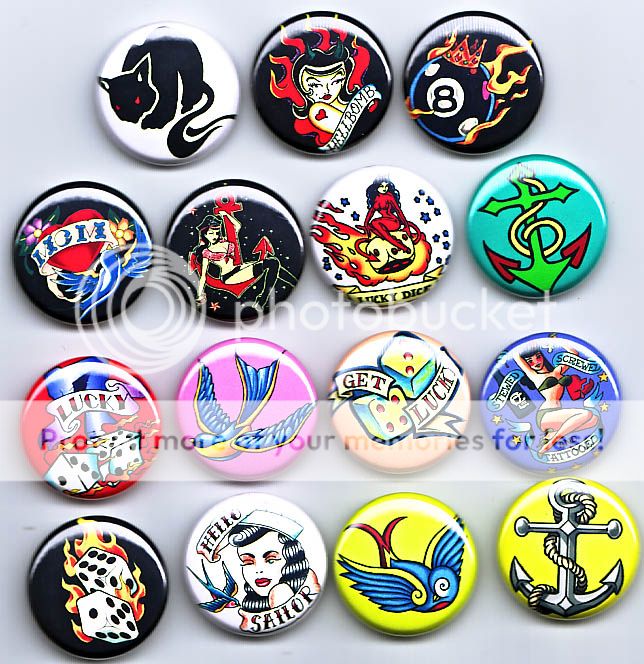   RETRO TATTOO 1 Badges x15  rockabilly kitsch punk emo roller 